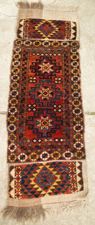 Karakalpak Turkmen Napramatsch, late 19th or early 20th century.  Great design.  It has a small area of moth damage and a stitched tear next to it.  It has great  ...