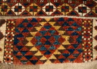 Karakalpak Turkmen Napramatsch, late 19th or early 20th century.  Great design.  It has a small area of moth damage and a stitched tear next to it.  It has great  ...