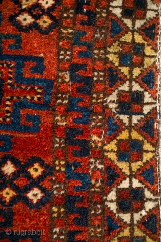 Karakalpak Turkmen Napramatsch, late 19th or early 20th century.  Great design.  It has a small area of moth damage and a stitched tear next to it.  It has great  ...