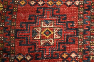 Karakalpak Turkmen Napramatsch, late 19th or early 20th century.  Great design.  It has a small area of moth damage and a stitched tear next to it.  It has great  ...