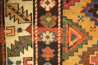 Daghestan Rug, 3rd-4th Quarter of the 19th Century. Wonderful color scheme. Unusual design with trees of life on the bottom. Visually keeps the eye interested. 118 x 193 cm.
    