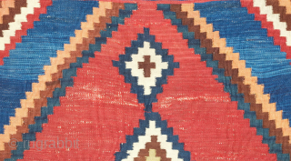 Qashqa'i Kilim, 19th century.  It has a zigzag field design and is in a fine weave. All good colors including a light pistachio green, apricot and a rich brown. Overall good  ...