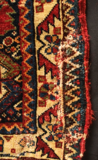 Kashkuli, Qashqa'i Khorjin, Mid-19th century.  Excellent, fine weave.  Fantastic colors.  A couple areas of damage nicely patched up to complete the piece (see third and second to last image).  ...