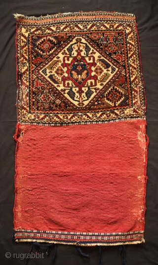 Kashkuli, Qashqa'i Khorjin, Mid-19th century.  Excellent, fine weave.  Fantastic colors.  A couple areas of damage nicely patched up to complete the piece (see third and second to last image).  ...