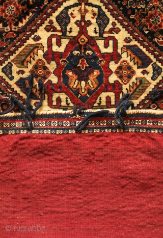 Kashkuli, Qashqa'i Khorjin, Mid-19th century.  Excellent, fine weave.  Fantastic colors.  A couple areas of damage nicely patched up to complete the piece (see third and second to last image).  ...