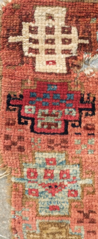 Adiyaman Kurdish Rug, 1820-40s.  The incredible border is in a myriad of variations of Memling gul motifs.  The back of the rug has a flattened look which suggests its age.  ...