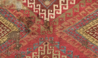 Adiyaman Kurdish Rug, 1820-40s.  The incredible border is in a myriad of variations of Memling gul motifs.  The back of the rug has a flattened look which suggests its age.  ...