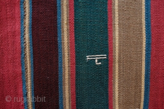 Hamamlu Shahsavan Jajim, 19th Century, on the early side closer to the beginning of the 19th.  Stipes are wide and the colors are deep and settled.  Some areas of extra  ...