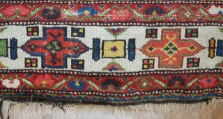 Bakhtiyari Rug, fourth quarter of the 19th century.  Extraordinary colors and floral and abstracted animal motifs. Very striking border.  Some condition issues but most of the pile is decent with  ...