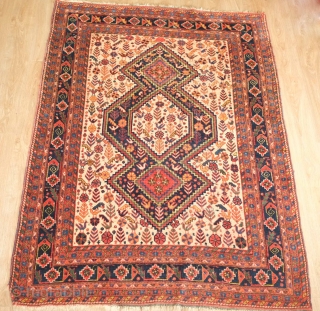 Qashqa'i rug, 19th century.  Floppy feel, good colors and soft wool. In overall very good condition with a minor touch ups needed shown in the last four images.   137  ...