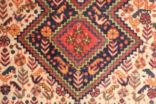 Qashqa'i rug, 19th century.  Floppy feel, good colors and soft wool. In overall very good condition with a minor touch ups needed shown in the last four images.   137  ...