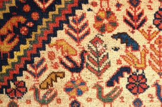 Qashqa'i rug, 19th century.  Floppy feel, good colors and soft wool. In overall very good condition with a minor touch ups needed shown in the last four images.   137  ...