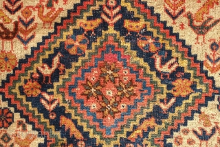 Qashqa'i rug, 19th century.  Floppy feel, good colors and soft wool. In overall very good condition with a minor touch ups needed shown in the last four images.   137  ...
