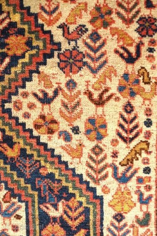 Qashqa'i rug, 19th century.  Floppy feel, good colors and soft wool. In overall very good condition with a minor touch ups needed shown in the last four images.   137  ...