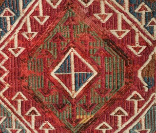 Adana-Taurus Mountain area jijim, 19th century. Good colors with a bit of metallic thread in a small section on the left side.  77 x 78 cm.      