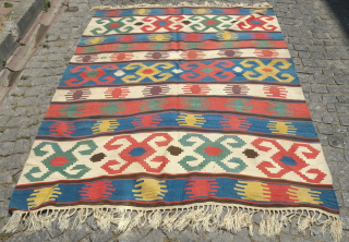 Borchalu kilim, 19th century. Wonderful solid colors in lively shades including greens and a deep purple.  Very good condition. 180 x 240 cm         