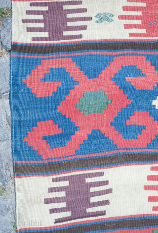 Borchalu kilim, 19th century. Wonderful solid colors in lively shades including greens and a deep purple.  Very good condition. 180 x 240 cm         