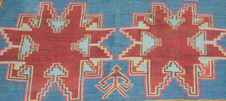Avar kilim, 19th century.  Very fine weave and dry.  The inscription reads "Hu Biarat" or "Hu Baidat" and is in Persian script.  This doesn't appear to have a clear  ...
