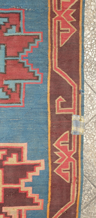 Avar kilim, 19th century.  Very fine weave and dry.  The inscription reads "Hu Biarat" or "Hu Baidat" and is in Persian script.  This doesn't appear to have a clear  ...