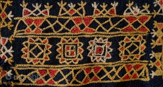 Arab Al-Ahwar or Iraqi Marsh Arab Samawa Kilim, Early 20th Century.  Deep blue indigo, tightly twisted wool ground kilim.  Chain stitched embroidery in wool. A couple of very small holes  ...