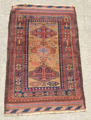 Timuri Baluch rug, 19th century. Camel wool ground and soft lamb's wool.  Kilim ends intact.  Small repair in the bottom ground and top left corner of the kilim end.   ...