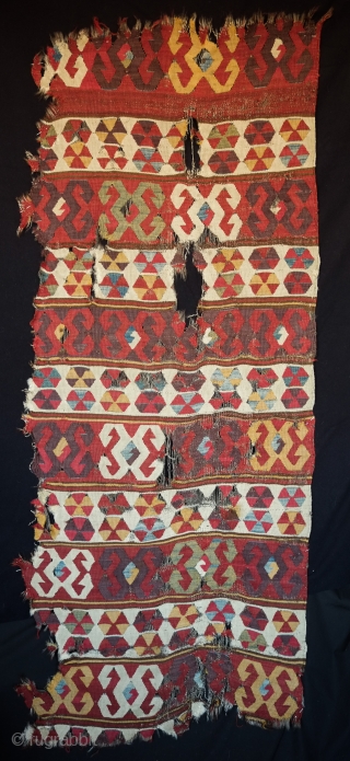 Central Anatolian Banded Kilim, Konya or Cappadocia. Late 18th Century to early 19th.  The colors are all there in their finest incarnations.  Seven colors including white and brown.  It  ...