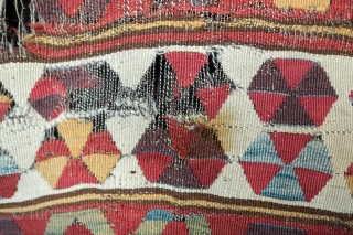 Central Anatolian Banded Kilim, Konya or Cappadocia. Late 18th Century to early 19th.  The colors are all there in their finest incarnations.  Seven colors including white and brown.  It  ...