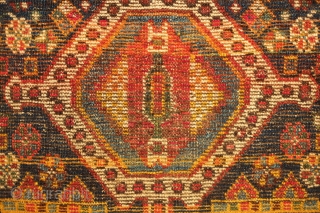 Kurdish bag face, Late 19th Century.  Possibly Lori as well.  Very soft wool.  Stunning colors in a wild, joyful variety.  Some yellow wefts.  Very saturated indigo ground.  ...