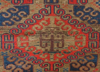 Timuri Baluch rug.  Good age at around 1870s.  Wonderful star-like medallion border.  A small section missing as shown in the 9th image.  86 x 146 cm   