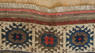 Timuri Baluch rug.  Good age at around 1870s.  Wonderful star-like medallion border.  A small section missing as shown in the 9th image.  86 x 146 cm   