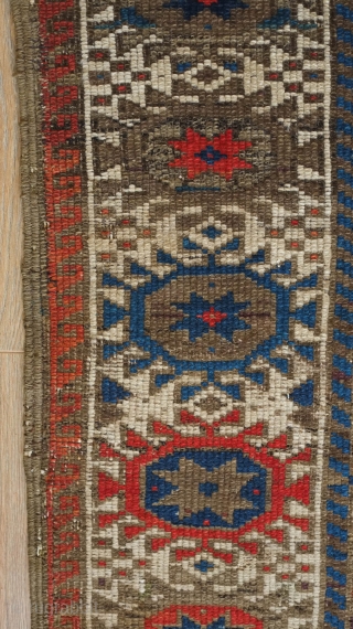 Timuri Baluch rug.  Good age at around 1870s.  Wonderful star-like medallion border.  A small section missing as shown in the 9th image.  86 x 146 cm   