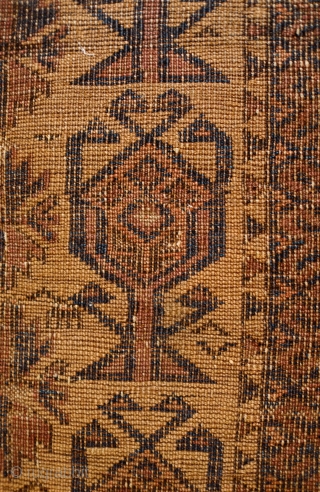 Baluch Prayer Rug with Salor Turkmen designs, 3rd quarter of the 19th Century.  Incredibly fine.  Silk highlights in the Salor designs in the main field.  Parts of the kilim  ...