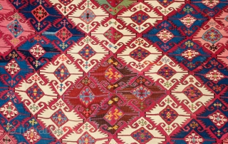 Adana Kilim, 1900 or so. Incredible colors.  A couple areas of chemical dyes but mostly saturated natural dyes.  A stunning kilim.  174 x 316 cm     