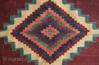 Afshar Kilim, Late 19th Century.  Wonderful soft feel.  Woven in dovetail tapestry weave with weft substitution in the border.  There are a few minor repairs in two of the  ...