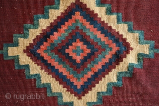 Afshar Kilim, Late 19th Century.  Wonderful soft feel.  Woven in dovetail tapestry weave with weft substitution in the border.  There are a few minor repairs in two of the  ...