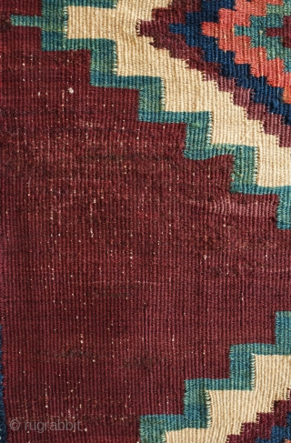 Afshar Kilim, Late 19th Century.  Wonderful soft feel.  Woven in dovetail tapestry weave with weft substitution in the border.  There are a few minor repairs in two of the  ...