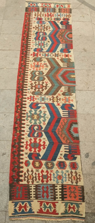 Aksaray Kilim, First quarter of the 19th century or so.  Fantastic graphics and colors.  Excellent condition.  82 x 384 cm          