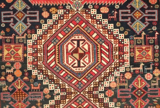 Shirvan rug, 19th century.  Excellent condition and colors.  Crisp drawing and fine weave.  An excellent example of the type.  130 x 174 cm      