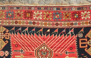 Shirvan rug, 19th century.  Excellent condition and colors.  Crisp drawing and fine weave.  An excellent example of the type.  130 x 174 cm      