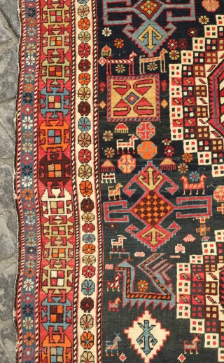 Shirvan rug, 19th century.  Excellent condition and colors.  Crisp drawing and fine weave.  An excellent example of the type.  130 x 174 cm      