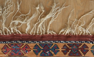 Erzurum Kilim, 19th century.  Excellent, saturated colors. Pomegranates on a blue-green field.  A couple nicks on the border and top right end.  98 x 183 cm    