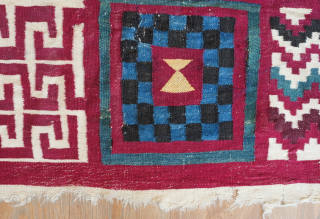 Tunisian Gafsa Berber kilim/blanket, early 20th century. Excellent colors which appear to be all natural.  Wonderful camel and human figures as well as evocative geometric forms.  The weaving is very  ...