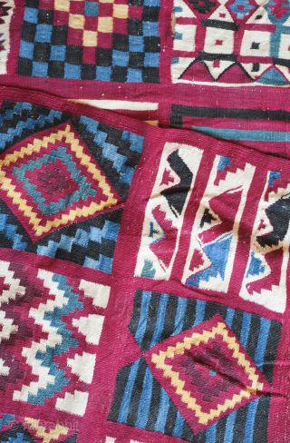 Tunisian Gafsa Berber kilim/blanket, early 20th century. Excellent colors which appear to be all natural.  Wonderful camel and human figures as well as evocative geometric forms.  The weaving is very  ...