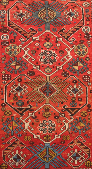 Shirvan rug, 19th century. Abstracted dragon and phoenix motifs in the field.  Exceptional condition.  109 x 146 cm             
