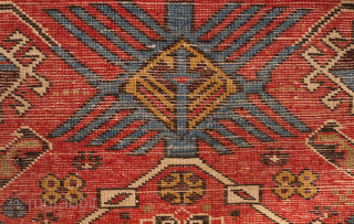 Shirvan rug, 19th century. Abstracted dragon and phoenix motifs in the field.  Exceptional condition.  109 x 146 cm             