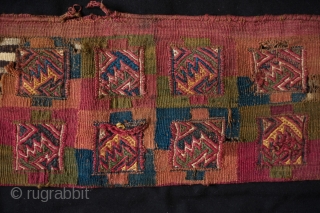 Incan Period Belt Bag.  This soft camelid wool belt bag is from the southern coastal region of Peru from the Chuquisaca culture. Wonderful colors and although damaged, a wonderful and very  ...