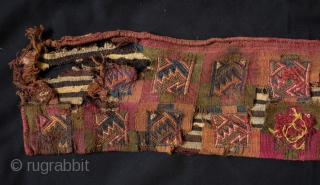 Incan Period Belt Bag.  This soft camelid wool belt bag is from the southern coastal region of Peru from the Chuquisaca culture. Wonderful colors and although damaged, a wonderful and very  ...