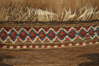 Kordi Runner Kilim, 1900 or so.  Finger-like serrations along the inner field with a stiking extra-weft pendant in the center in natural dyes.  The border is also in extra-weft wrapping  ...