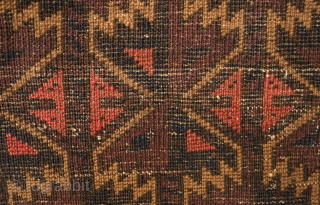 Baluch rug, late 19th/early 20th century.  Excellent colors and shine.  High pile. 
A couple of small areas of damage shown in the last two images.  102 x 170 cm 