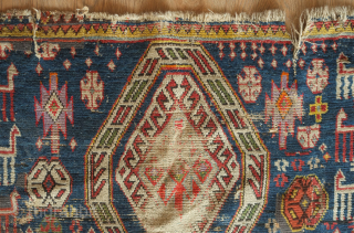 Shirvan, Moghan or Shahsavan fragment, third quarter of the 19th century or so.  The crab border is in a wonderful variety of rich colors including a green, yellow and purple-brown. The  ...